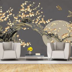 T9332 Wallpaper 3D Abstraction with flowers and circles