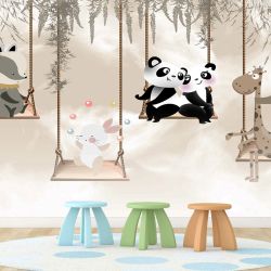 T9335 Wallpaper Cute animals on swings