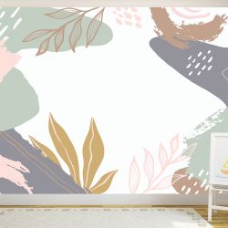 T9337 Wallpaper Abstraction in pastel colors with floral motifs