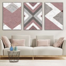 1177 Geometry – Set of 3 Wall Art Prints with Marble Effect and Gold Lines