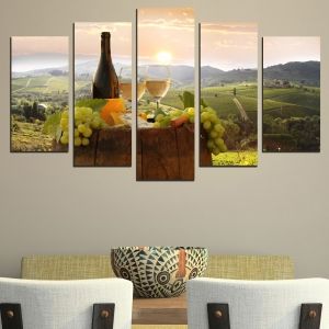 0481 Картина-пано от 5 части Пейзаж с бяло вино и грозде