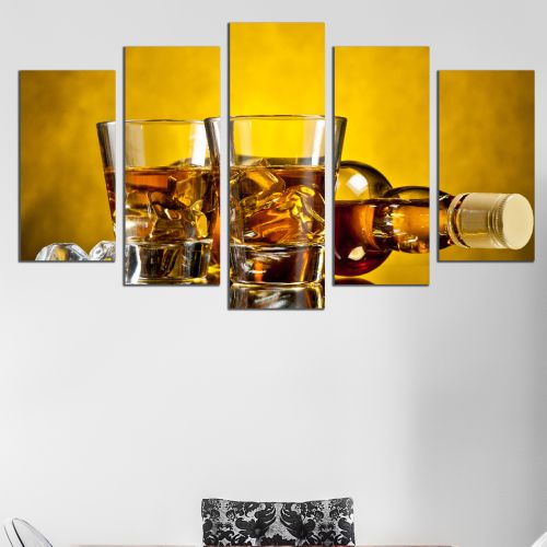 0482 Wall art decoration (set of 5 pieces) Whisky with ice