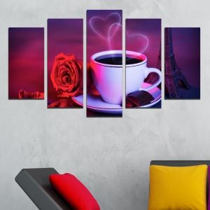 0495 Wall art decoration (set of 5 pieces) Romantic coffee