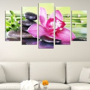 0507 Wall art decoration (set of 5 pieces) Composition with orchid