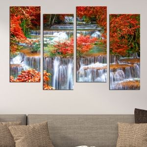 0513  Wall art decoration (set of 4 pieces) Landscape with Waterfall