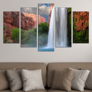 0521 Wall art decoration (set of 5 pieces) Landscape with waterfall
