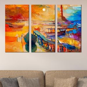 0522 Wall art decoration (set of 3 pieces) Sea landscape in orange