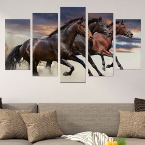 0526 Картина-пано от 5 части Диви коне