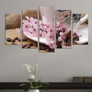 0535 Wall art decoration (set of 5 pieces) Spring coffee