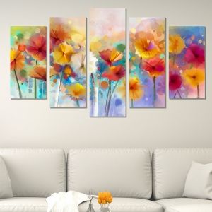 0550 Wall art decoration (set of 5 pieces) Abstract flowers