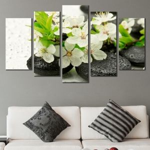 0552 Wall art decoration (set of 5 pieces) Composition with stones and blooming brunch