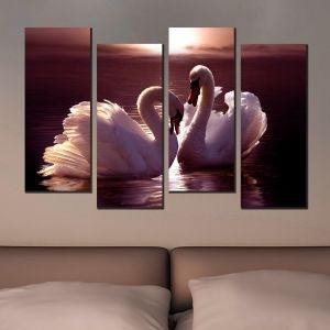 0553  Картина пано от 4 части Двойка влюбени лебеди