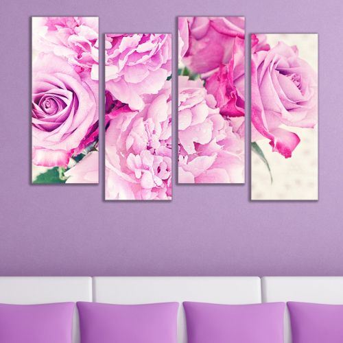 0575  Wall art decoration (set of 4 pieces) Vintage bouquet