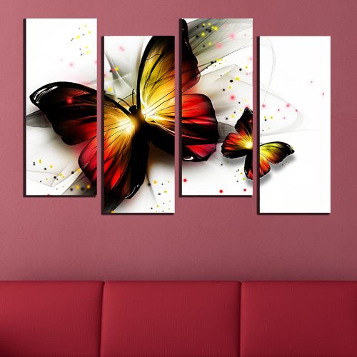 0577  Wall art decoration (set of 4 pieces) Butterflies