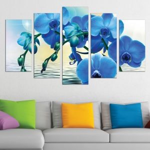 0611 Картина-пано от 5 части Сини орхидеи