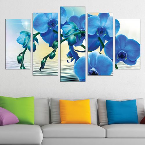 0611 Wall art decoration (set of 5 pieces) Blue orchids