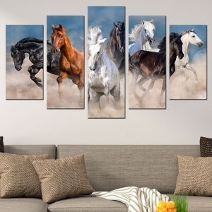 0617 Картина-пано от 5 части Диви коне