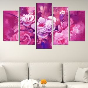 0688 Wall art decoration (set of 5 pieces) Art flowers - purple