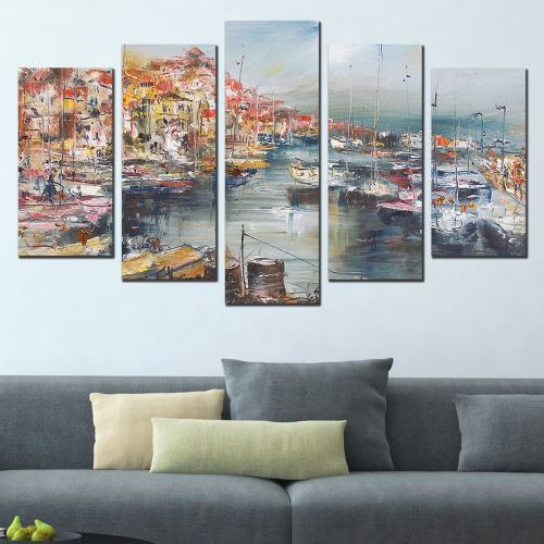 0691 Wall art decoration (set of 5 pieces) Sea landscape Port