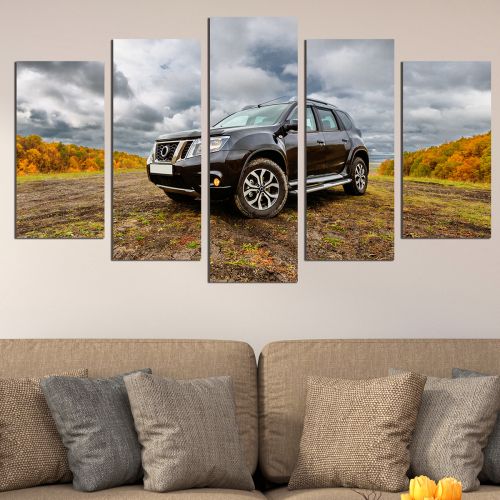 0713 Wall art decoration (set of 5 pieces) Landscape with car