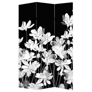 P0711 Декоративен параван Нежни бели цветя на черен фон (3, 4 , 5 или 6 части)