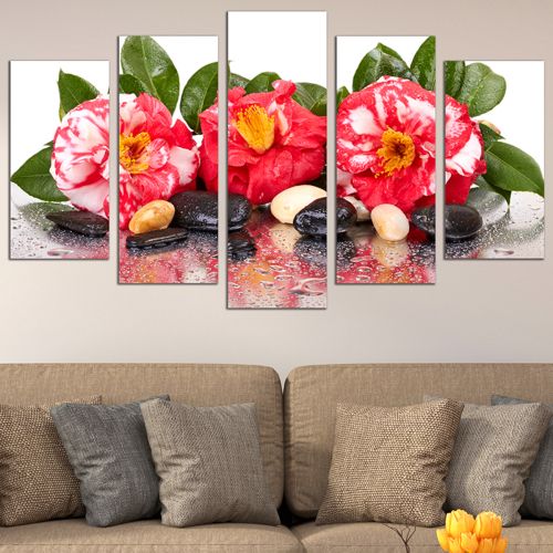 Canvas art set zen composition gerberas and stones