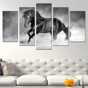 0741 Wall art decoration (set of 5 pieces) Beautiful black horse