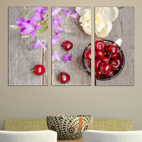 0759 Wall art decoration (set of 3 pieces) Composition with cherries