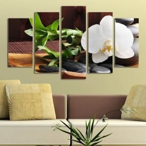 0117 Картина-пано от 5 части СПА - бяла орхидея