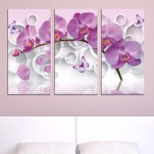 9013 Картина пано от 3 части Лилави орхидеи