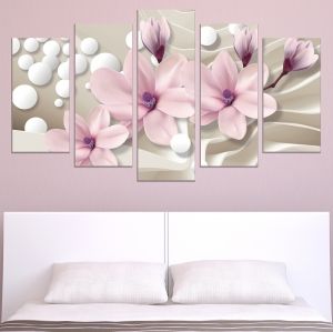 9026  Wall art decoration (set of 5 pieces) Magnolias and spheres