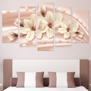 0778  Wall art decoration (set of 5 pieces) Abstraction - Magnolias and diamonds