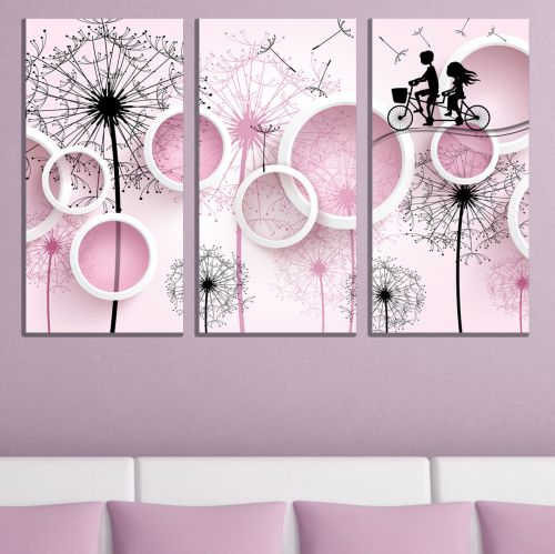 9077 Wall art decoration (set of 3 pieces) Dandelions and circles