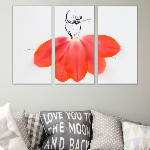 0837Wall art decoration (set of 3 pieces) Red dress