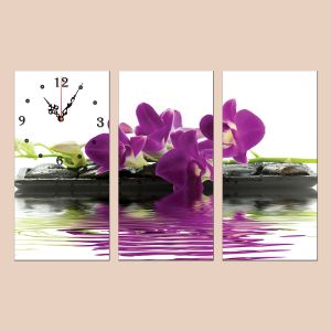 C0047_3 Стенен часовник от 3 части с принт Лилава орхидея