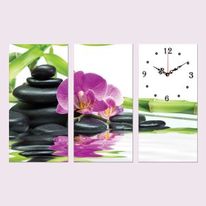 C0102_3 Стенен часовник от 3 части с принт СПА - лилава орхидея