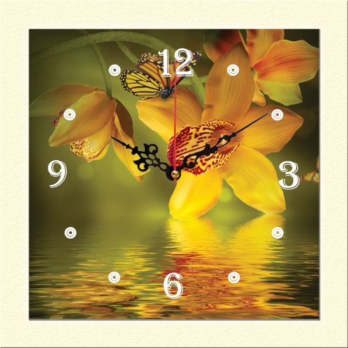 C0103_1 Стенен часовник с принт Жълти орхидеи