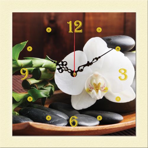 C0117_1 Стенен часовник с принт СПА - бяла орхидея