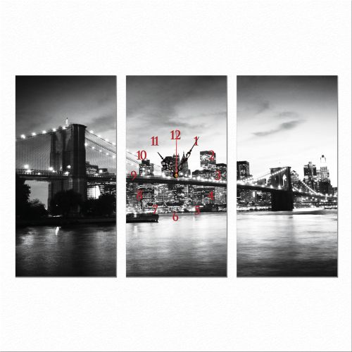 C0157_3 Clock with print 3 pieces New York, Brooklyn Bridge