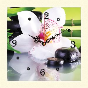 C0162_1 Clock with print White orchid with reflection