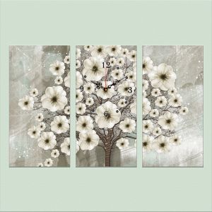 C9159_3 Clock with print 3 pieces Abstract tree