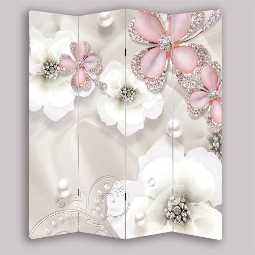 P9023 Decorative Screen Room divider 3D Composition with flowers and jewelry (3, 4, 5 or 6 panels)