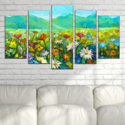 0880 Wall art decoration (set of 5 pieces) Wild flowers field