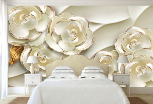 T9162 Wallpaper 3D Flowers - gold