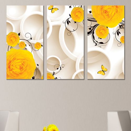 9198 Картина пано от 3 части 3D Жълти цветя