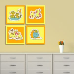 0175_3 Детска картина пано от 4 части Двойки животни (оранжево и жълто)