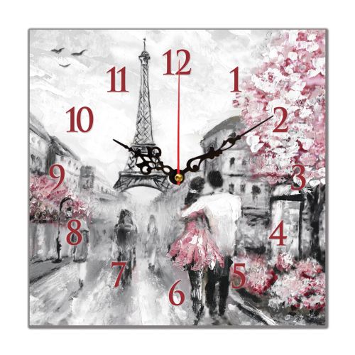 C0416_1 Стенен часовник с принт Влюбени в Париж