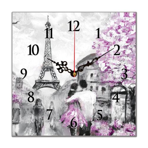 C0417_1 Стенен часовник с принт Влюбени в Париж