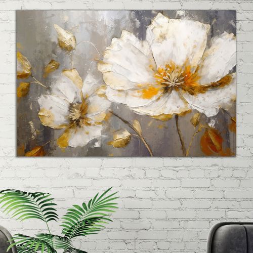 0935_ Wall art decoration Flowers - white and gold