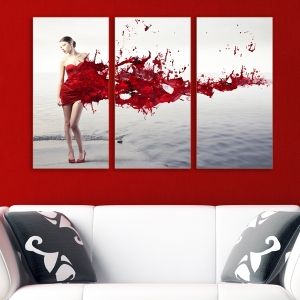 0024 Картина-пано от 3 части - Червена рокля